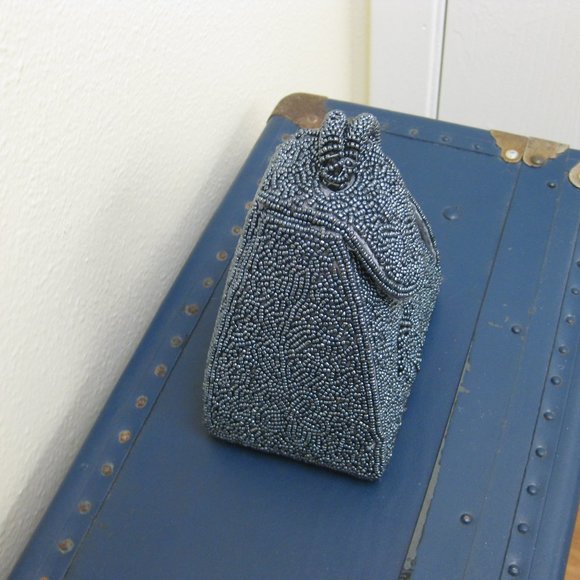 EUC blue beaded evening wristlet purse bag clutch - Picture 2 of 10